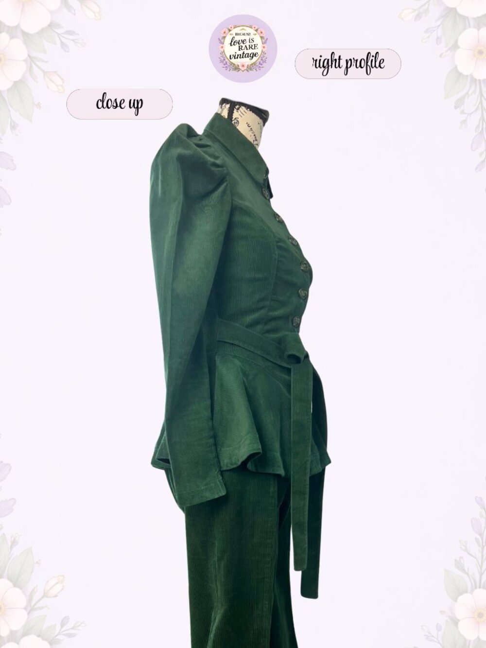 Betsey Johnson Alley Cat Pantsuit • 1970s Green Corduroy Jacket+Bell Bottom Set - Picture 9 of 16